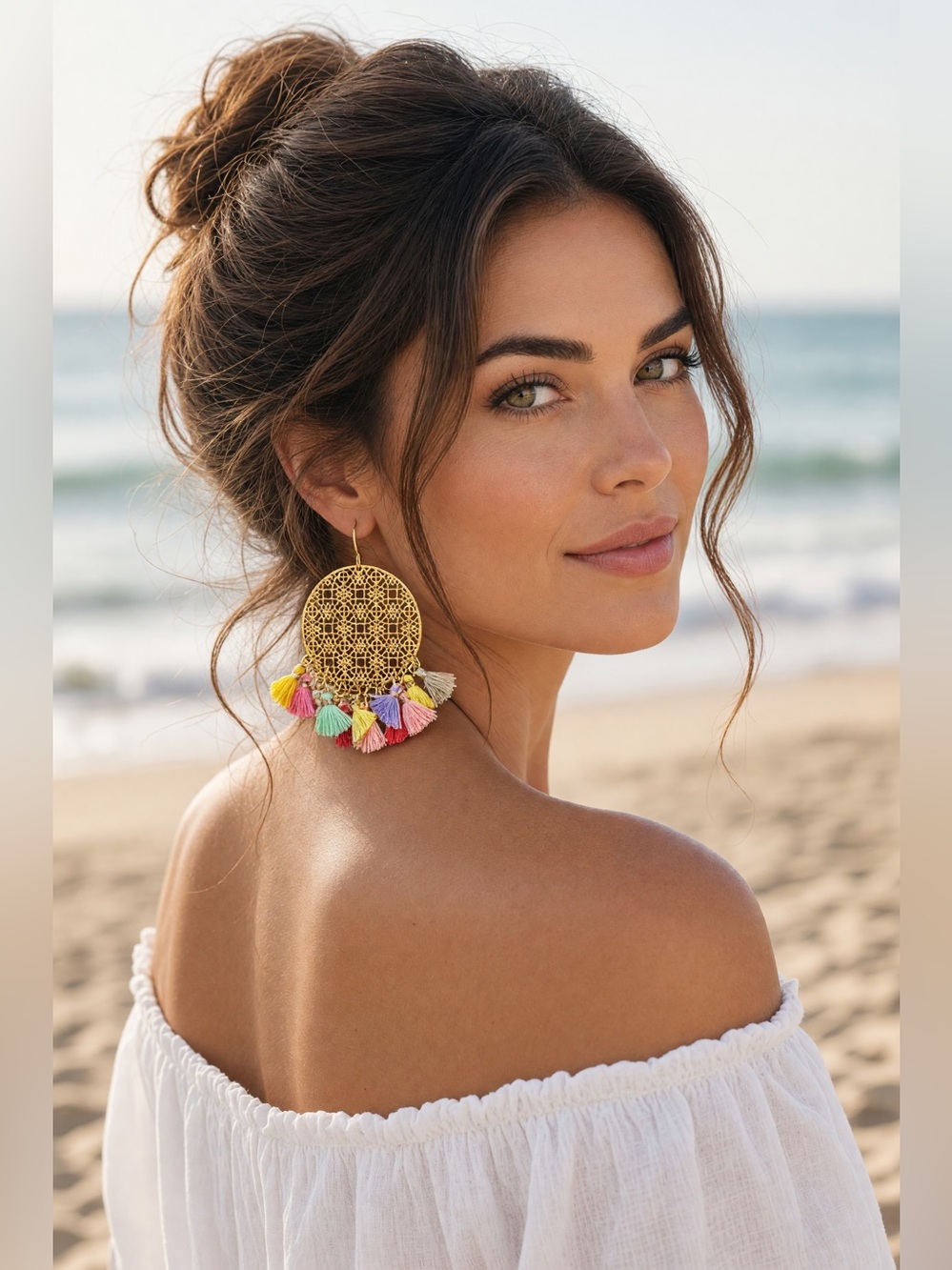 🩷C&C California🩷Gold-Tone Filigree Drop Earrings with Pastel Tassels/NIP